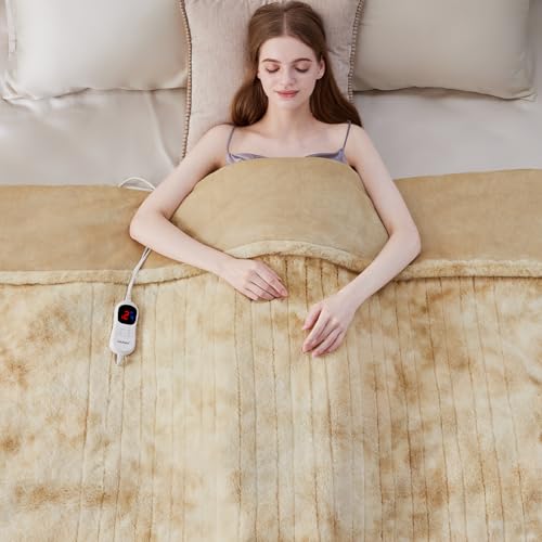 Guohaoi Electric Heated Blanket Faux Rabbit Fur Throw 62x84 Inches