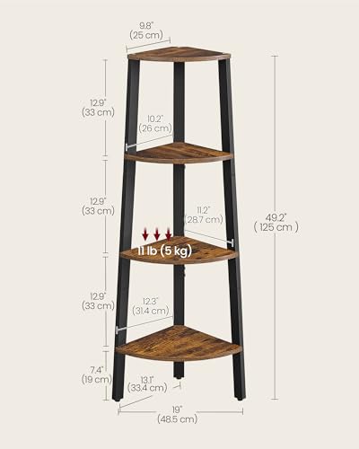 VASAGLE Rustic Brown & Black Corner Ladder Shelf - 4 Tiers, Modern Home Decor