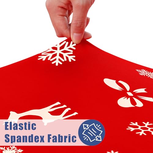 Moosfor Round Spandex Christmas Red Fitted Tablecloth for 36-44" Tables - Elastic Edge