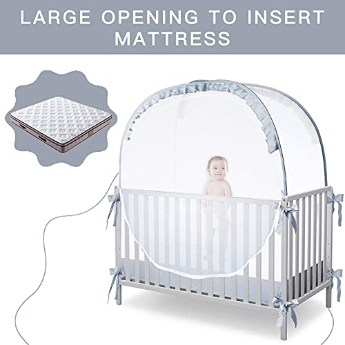 Baby Crib Tent - Mesh Canopy for Toddler Safety with Zip Opening - Gray