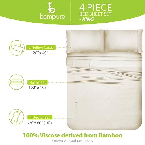 BAMPURE 100% Rayon from Bamboo Sheets King Size - 4pc Cooling