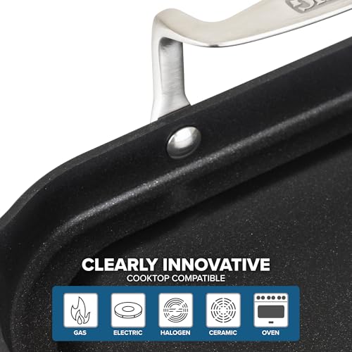 Viking Nonstick Double Burner Griddle 19 x 11.3 Inch Hard Anodized Cookware with Handles - Oven Safe, Fits 2 Burners