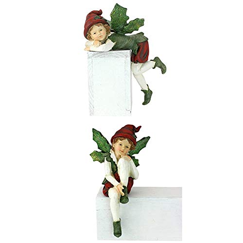 Design Toscano S/2 Christmas Elf Sitting Decorations - Holiday Shelf Decor Bundle