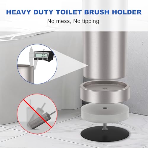 Kaxnuaxu Brushed Nickel Toilet Brush & Holder Set - Heavy Duty Stainless Steel, Space-Saving Design, Removable Splash Guard, Long Handle - Variation 1