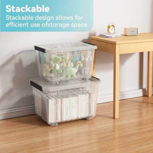 Nazhura 97 Quart Plastic Storage Bins - Transparent Stackable & Nestable Containers (4 Pack)