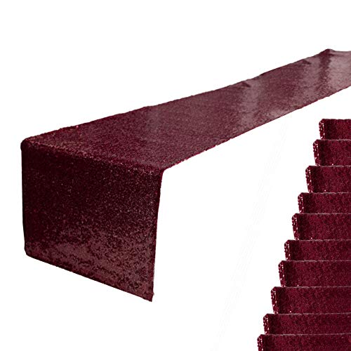 JYFLZQ Burgundy Sequin Table Runner 12" x 72" Pack of 10
