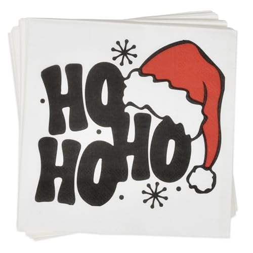 Gift Boutique - 100 Count Christmas Funny Cocktail Beverage Napkins Holiday Disposable Paper Napkin Ho Ho Ho Santa Hat Dessert Napkins for Home Dinner Buffet Xmas, Tableware Party Supplies Decorations