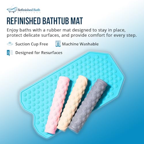Refinished Bathtub Mat No Suction Cups - White, Non-Slip Rubber for Textured & Refinished Tubs