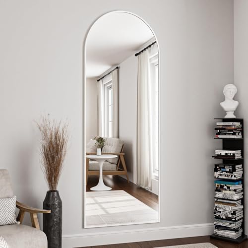 Full Length Arched Floor Mirror 64x21 Inches - White Frame