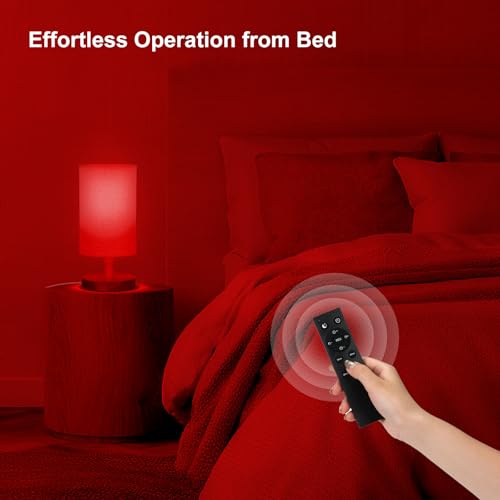 Round Red Light Lamp for Bedroom with Dimmable White & Red 670nm Light, Remote & Timer
