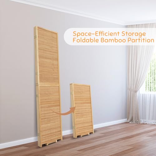 Brown Bamboo Room Divider 4 Panel Folding Privacy Screen 5.6FT - JVVMNJLK