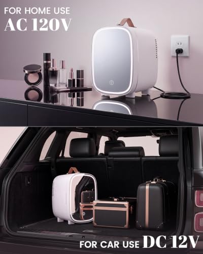 Mini Skincare & Makeup Fridge with LED Mirror, 4L, Portable White - Fansexpert