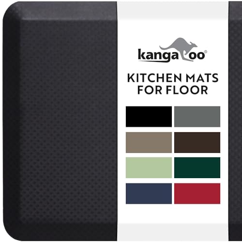KANGAROO 3/4 Inch Cushioned Anti-Fatigue Kitchen Mat Black 32" x 20"