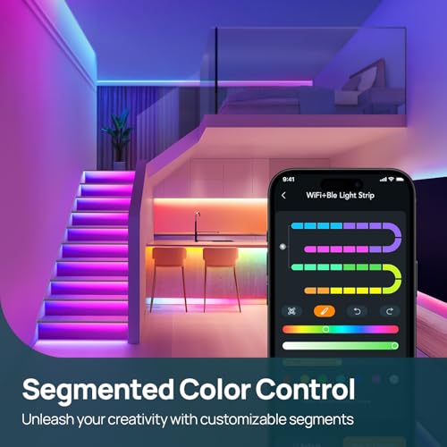 Linkind 50ft RGB LED Strip Lights - Smart Color Changing Light with App & Voice Control
