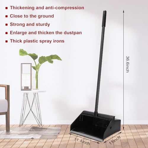 Leumoi 8-Piece Heavy-Duty Long Handle Dustpan Set Black - Commercial Use
