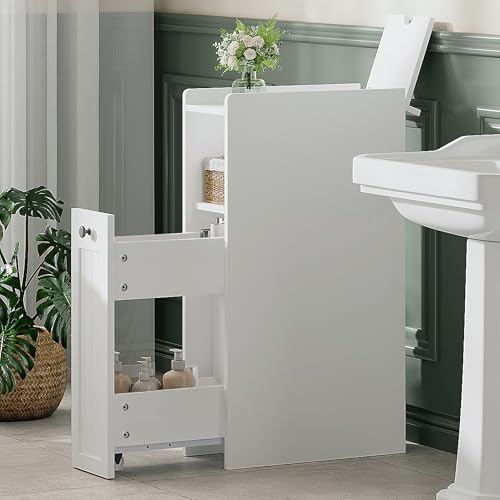 White Slim Bathroom Storage Cabinet with Slide-Out Drawers - ChooChoo