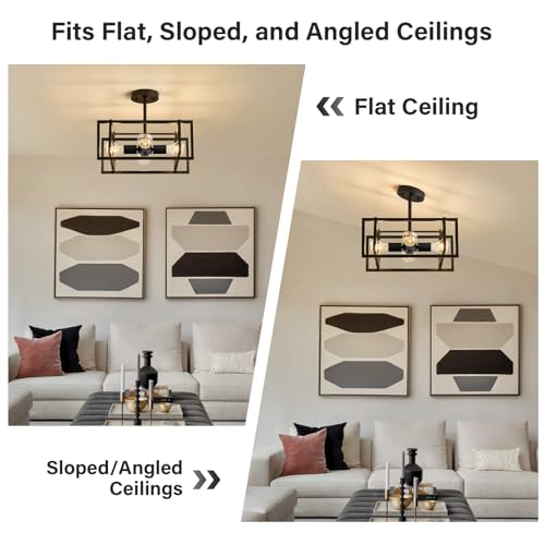 Xvbhta Black 4-Light Semi Flush Mount Ceiling Light Fixture - Industrial Farmhouse Style