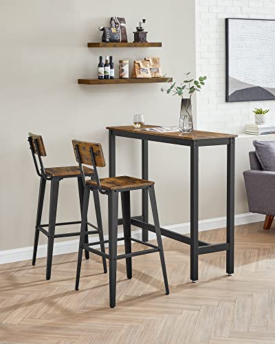 VASAGLE Set of 2 Industrial Rustic Brown and Ink Black Bar Stools 29.7 Inches Tall with Back