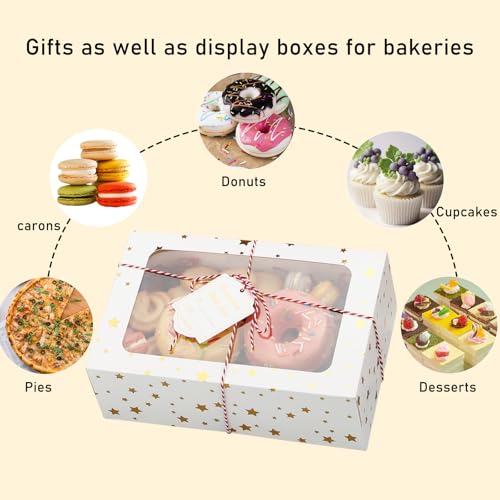 White & Gold 24 Pack Christmas Cookie Boxes with Window 9x6x3 Inches Bakery Gift Packaging
