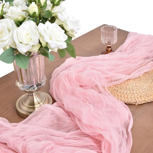 Pink Cheesecloth Table Runner 10ft Fall Wedding Party Decor 4 Pack - Blushing Pink