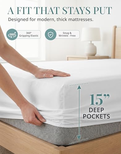 Queen Cotton Sheet Set - 450TC Long-Staple Sateen Bed Sheets - White - Variation of THIS listing