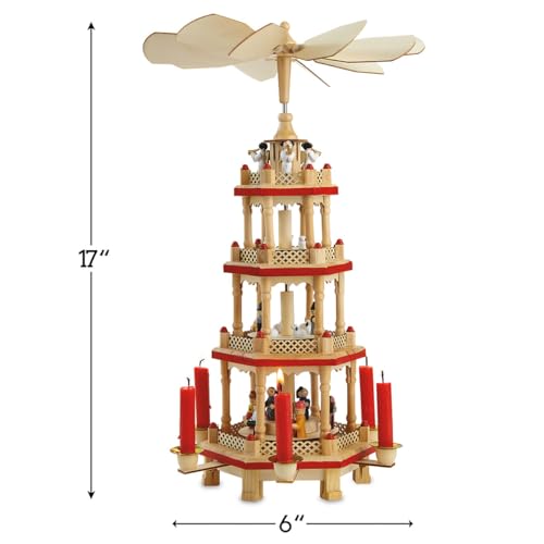German Wooden Christmas Pyramid with Nativity Scene - 17.5 Inches
