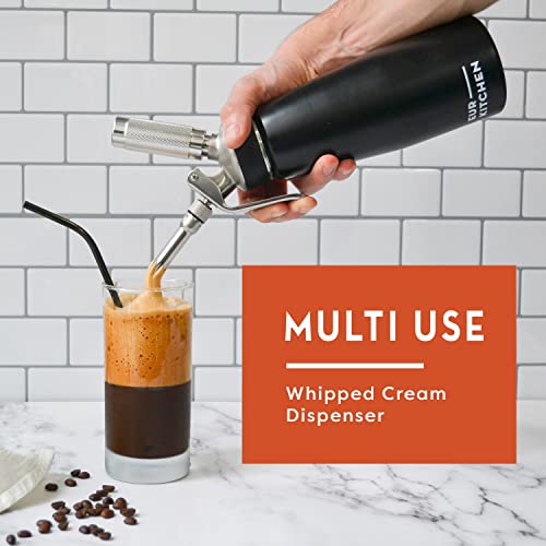 EurKitchen Stainless Steel Black Whipped Cream Dispenser for Culinary Use
