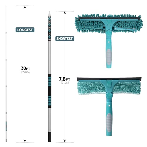 TelesPro 30 Ft High Reach Window Squeegee & Extension Pole Kit with Microfiber Cloths
