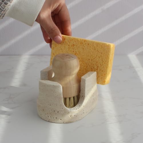 Travertine Marble Sponge Holder - Beige 2-Slot Sink Organizer & Drying Rack