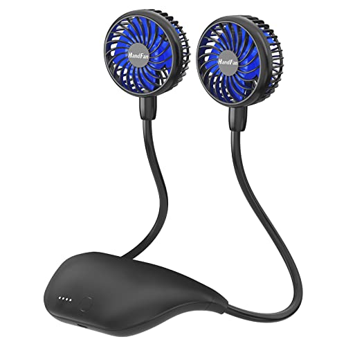 Neck Fan with 10000mAh Battery, 360° Rotation Hands-Free Wearable Portable Fan - Black & Blue