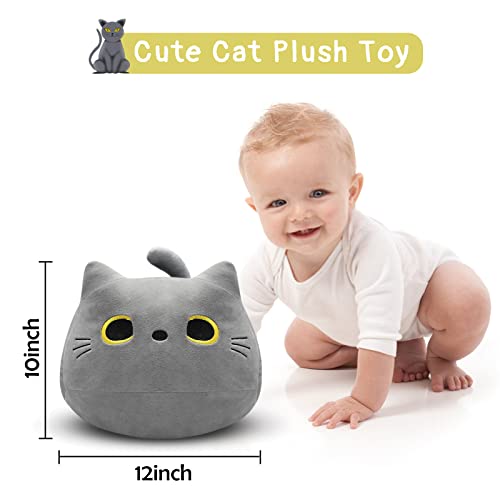 Gray Cat Plush Pillows Toys, 12inch Kawaii Gray Cat Stuffed Animals Plush Toys, Cute Soft Cat Plushie Stuffed Kitten for Birthday Valentines Gifts Home Car Decoration