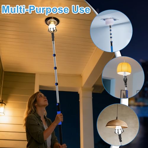 Blue 28FT Telescopic Light Bulb Changer Pole Kit for High Ceilings with Duster & Suction Cups
