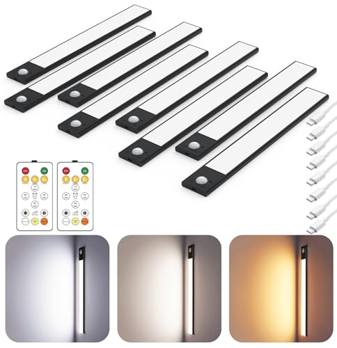 Skairipa 12-Inch Wireless Under Cabinet LED Light Bars 8-Pack Black with Remote & Motion Sensor