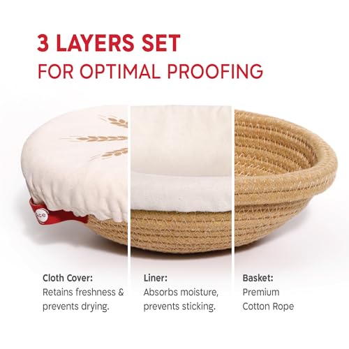 Oval & Round Cotton Bread Proofing Basket Set with Liners & Covers for Artisan Sourdough Bread