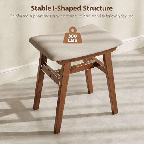 Muwuele 18.5" Walnut Solid Wood Vanity Stool with Cushion - Upgraded Wide Seat