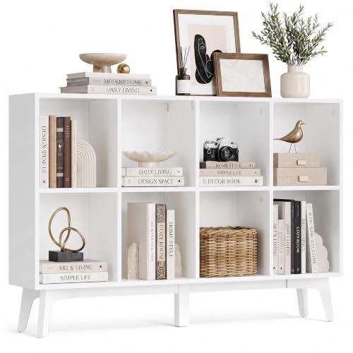 VASAGLE Mid-Century Modern 8-Cube Bookcase with Legs - Cloud White, 47.1 x 9.4 x 30.3 Inches