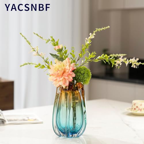 Modern Hand Blown Glass Flower Vase - Unique Art Deco Home Decor, 9.45 Inches