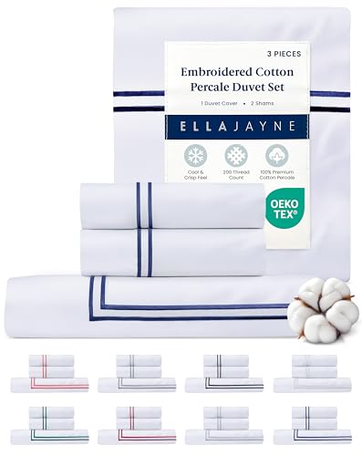 Ella Jayne Navy Queen Size Duvet Cover Set 3 Pieces 100% Cotton Percale