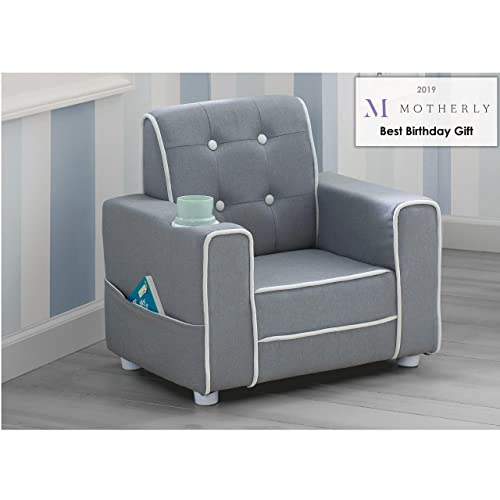 Kids Upholstered Chair with Cup Holder - Grey, for Ages 3+ | Childrens Bedroom & Playroom Seating