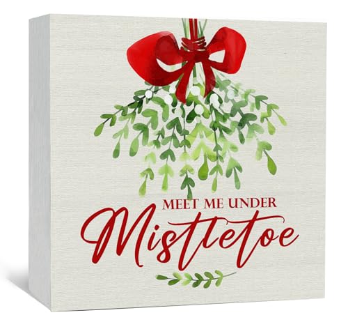 Meet Me Under The Mistletoe Christmas Sign - Rustic Wooden Holiday Decor