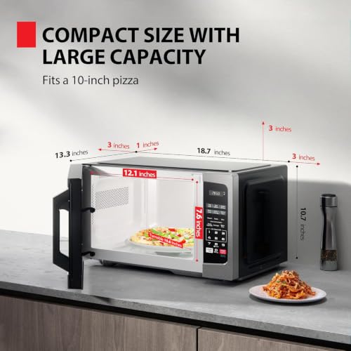 TOSHIBA 0.9 Cu.Ft Silver Microwave Oven with 900W Power, Child Lock & Preset Menus