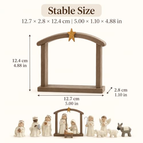 S/12 Nativity Set - Cream Resin Holy Family Christmas Figurines Collection
