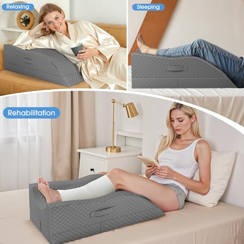 TranquilRelax Full Grey Leg Elevation Pillow for Post-Surgery & Support - Single Leg