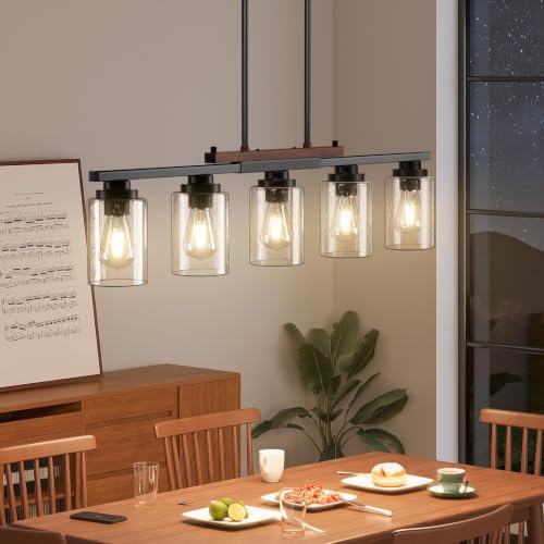 Amico 5-Light Seeded Glass Island Chandelier - Dining Room & Kitchen Pendant Light Fixture