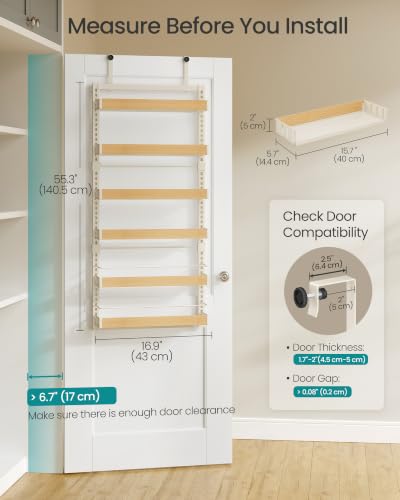 Matte White 6-Tier Over-the-Door Pantry Organizer - Adjustable Spice Rack