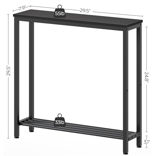 YATINEY Black Narrow Console Table 29.5x29.5x7.9 Inch 2-Tier Entryway Sofa Table