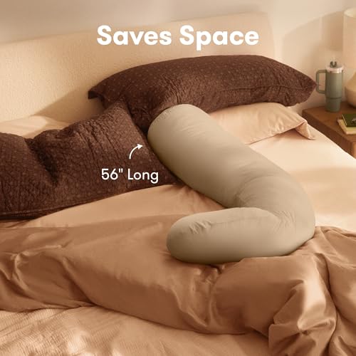 Cooling Pregnancy Pillow - Compact Support 4-in-1, Taupe - Space Saving