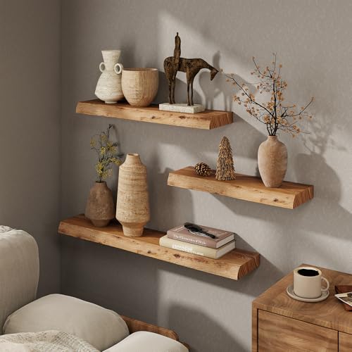 Natural Live Edge 30-inch Wood Floating Shelves Wall Mount 2-Pack