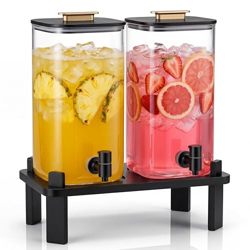 2 PCS 3 Gallon Drink dispenser, Glass Beverage Dispenser With Wood