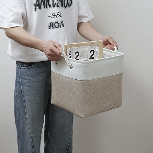 MidmmVick 11x11 Inch Collapsible Storage Bins, 6 Pack White & Beige